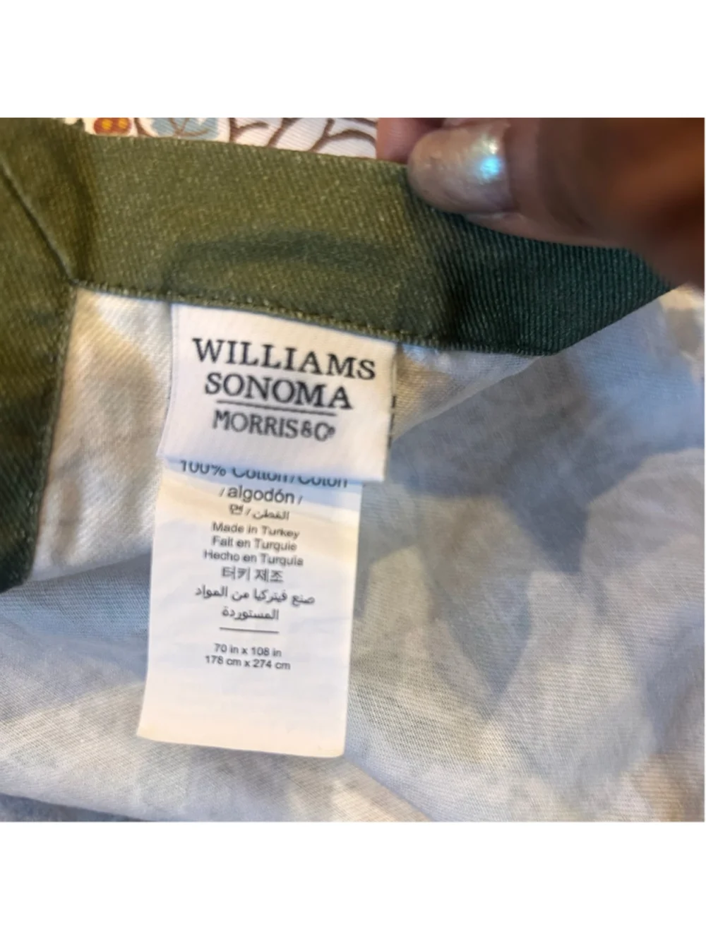 Williams Sonoma Morris & Co. Floral Tablecloth Green Cotton 70x108